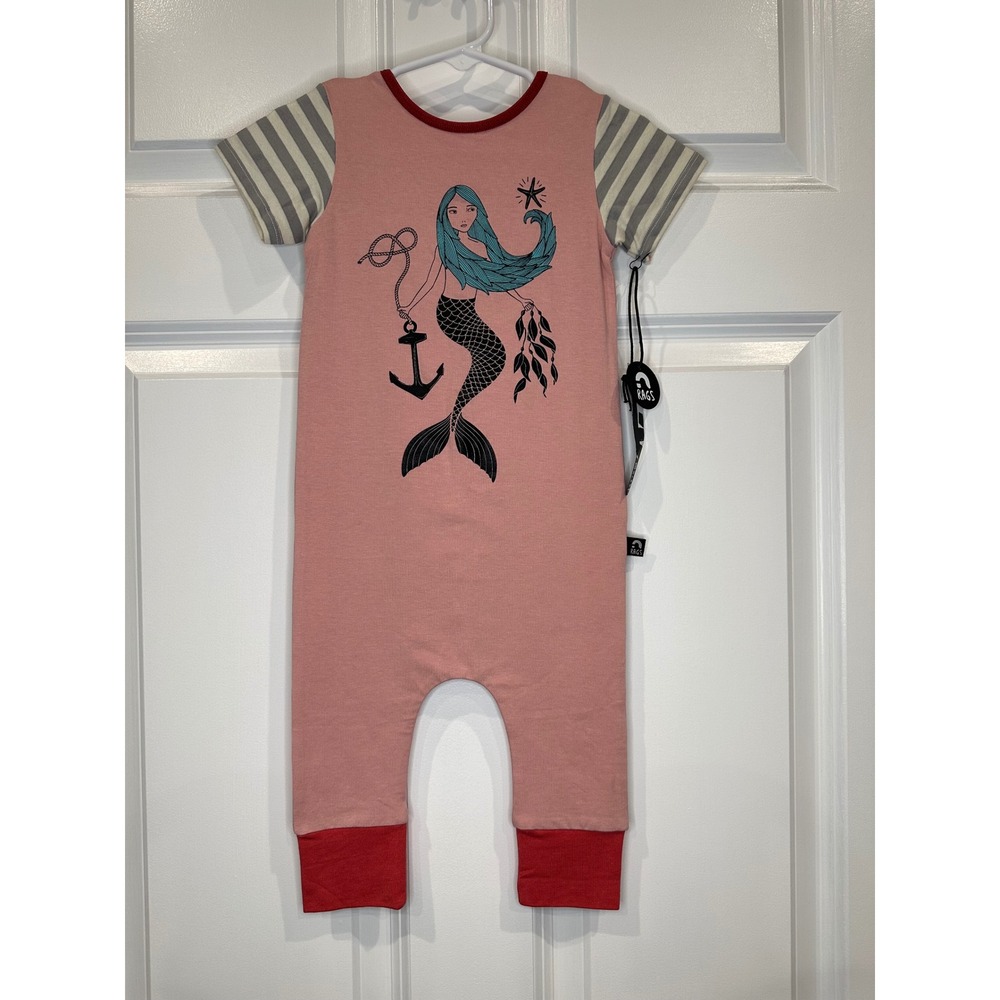 Rags Kids Mermaid Romper Pink Striped Sleeve Baby Toddler Size 12-18 Monthsโ